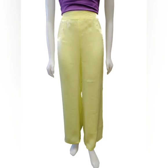House Of Harlow NWT Wide Leg Fully Lined  Yellow Pants Size Medium - Picture 2 of 9